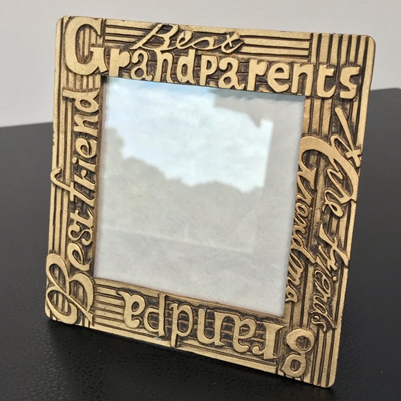 Vintage Other - Grandparents Grandchildren Gold Brass Metal Photo Picture Frame 3.5"x 3.5" VTG
